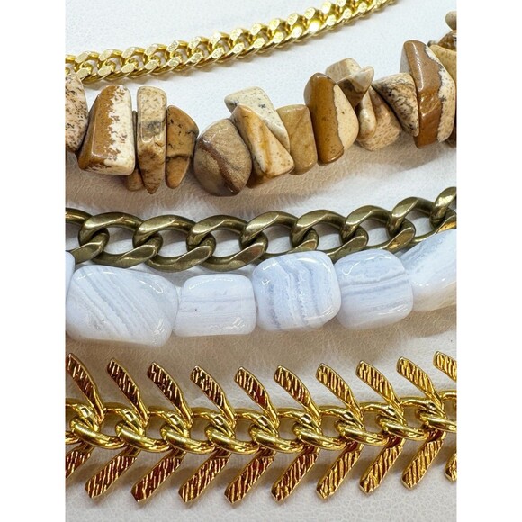 Ab Max Stone & Mixed Chain Layered Multistrand Necklace Gold Tone Boho Bohemian - Picture 11 of 13